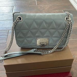 Michael Kors Flap Vivianne Gloss Pale Blue Chain Shoulder/Crossbody Bag
